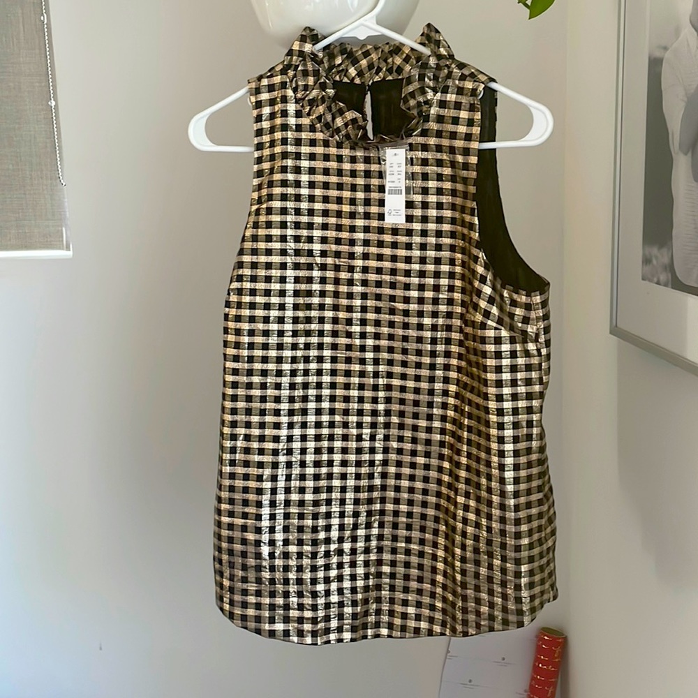 J.Crew Ruffleneck sleeveless top in Lurex® crinkle gingham